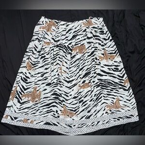 White and Black Animal Print Zebra Midi Skirt